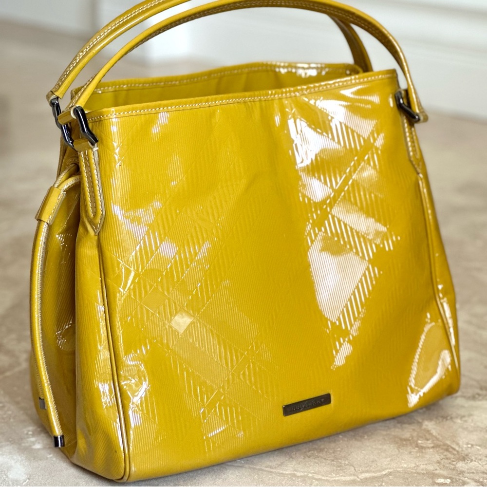 Burberry Patent Leather embossed Bilmore tote in Mustard Yellow
